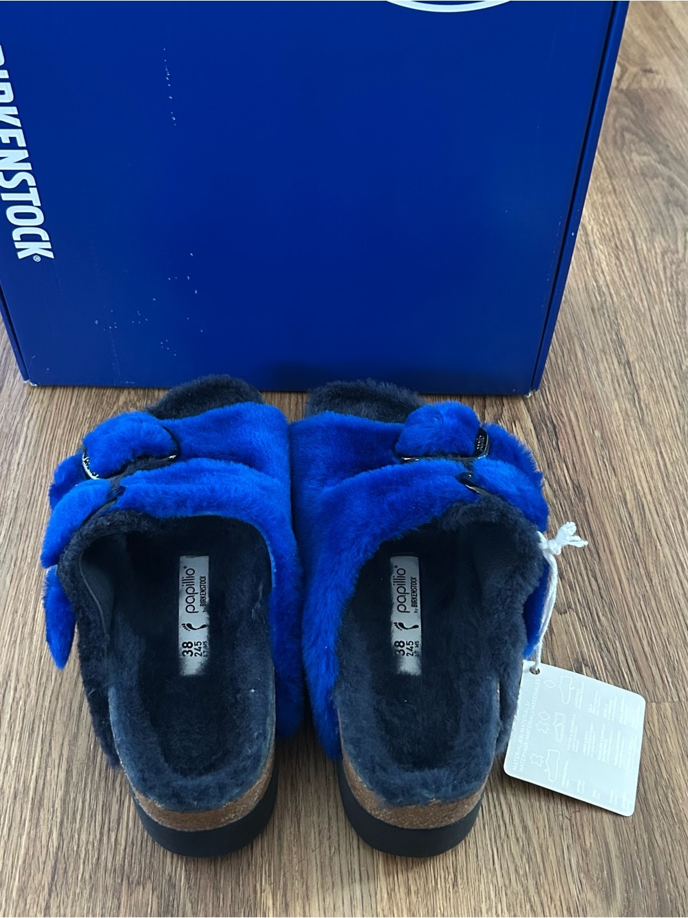 PAPILLIO by BIRKENSTOCK Arizona blue black fur platform sandals shoes eur 38 new - Picture 3 of 8